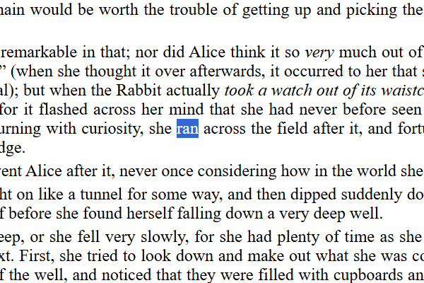 A word highlighted in a document